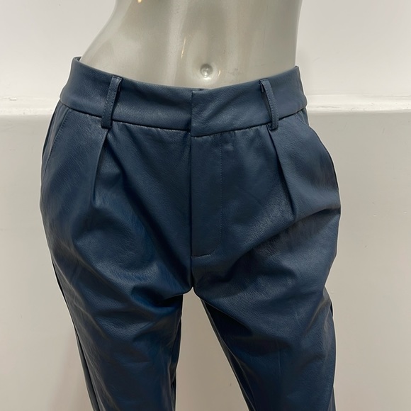 Fashion Nova Ericka Faux Leather Pants Blue Ankle  Style Size L NWT - Picture 6 of 12